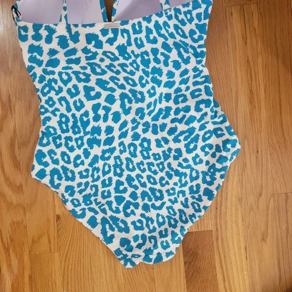 Calvin Klein Women's Aegean Blue Leopard Mio Over Shoulder Molded Cup Sw… - Picture 10 of 11